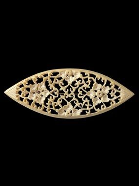 Antique Hand Carved C-Clasp Floral Flower Bovine Bone Brooch